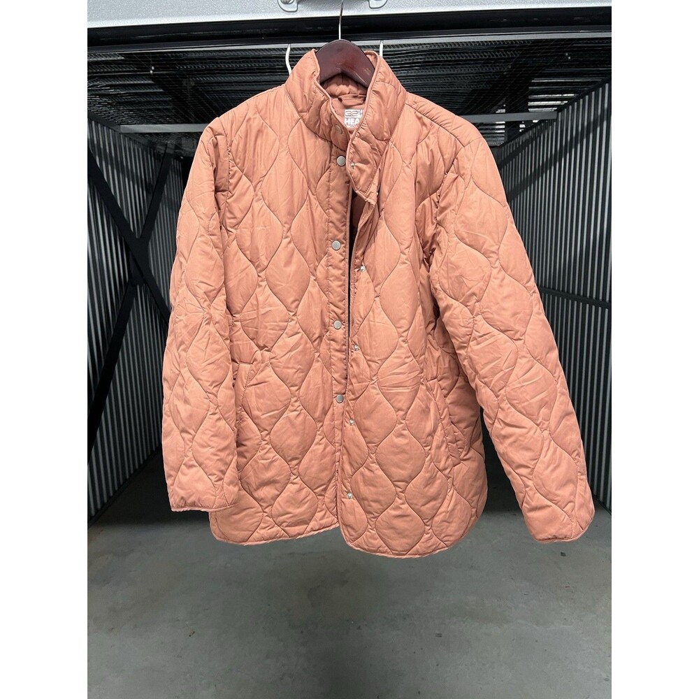 32 Degrees Heat Quilted Jacket Womens Large Pink Stitch Snap Front
